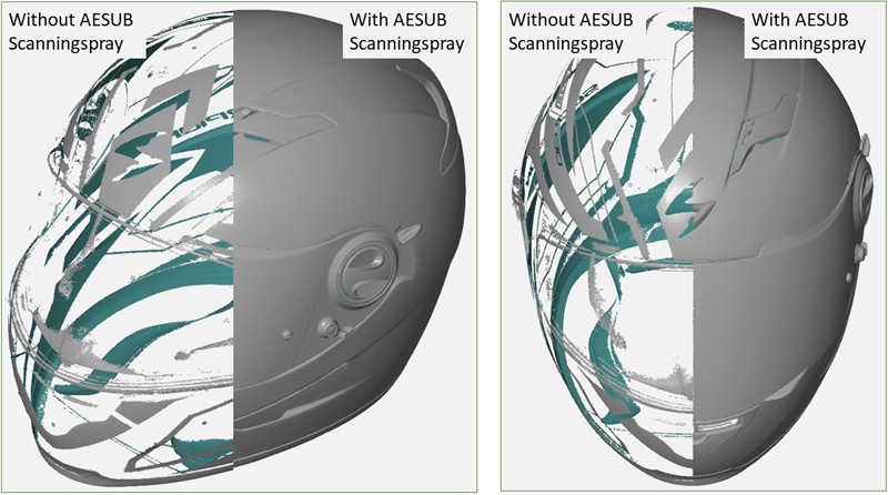 Helmet spray with and without comparison